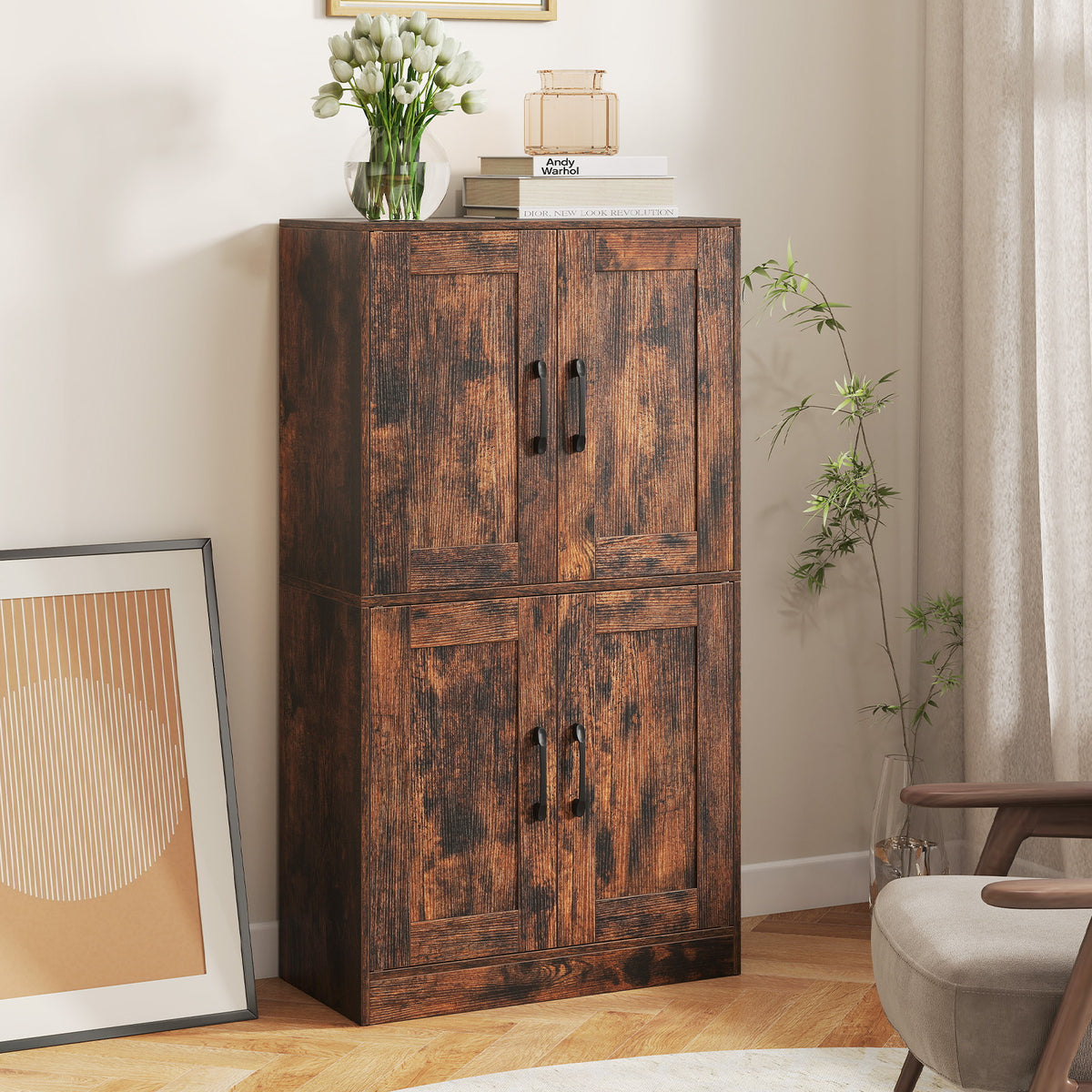 Bathroom Cabinet 43.5 inch Storage with Doors and Adjustable Shelves