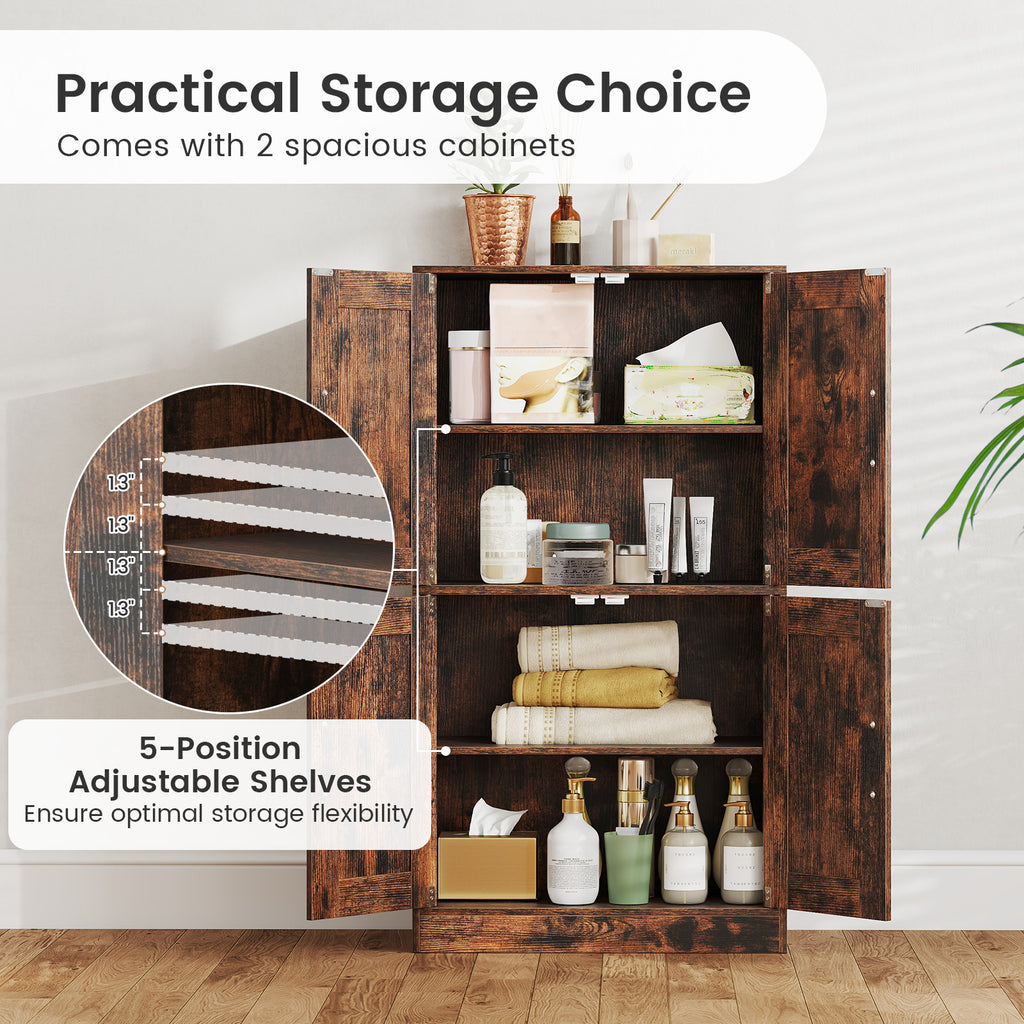 Bathroom Cabinet 43.5 inch Storage with Doors and Adjustable Shelves