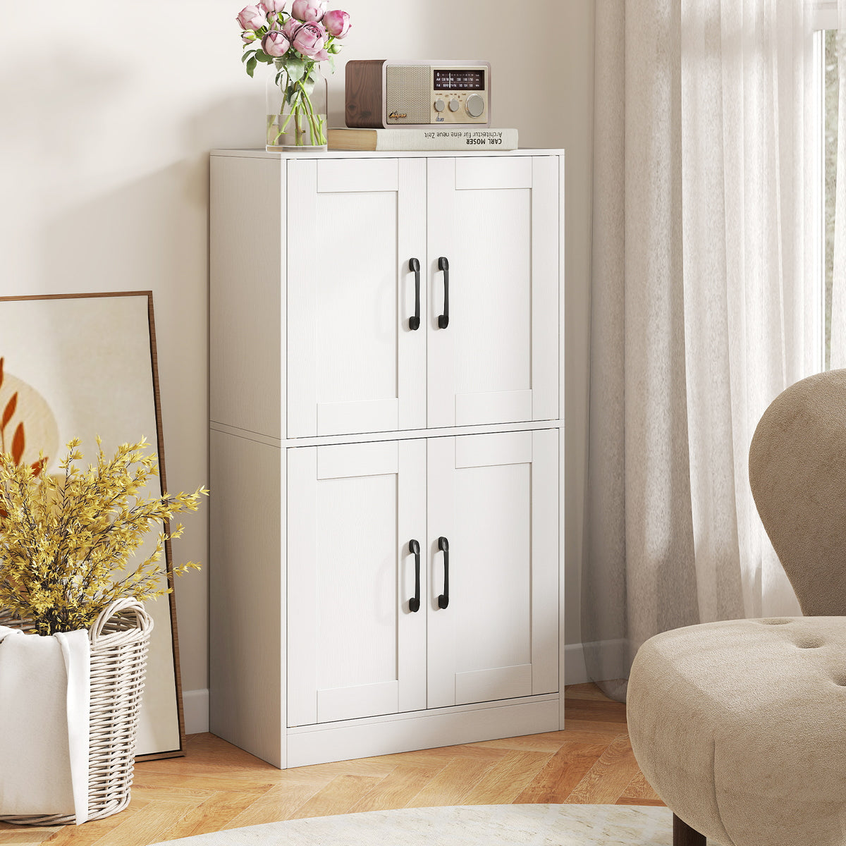 Bathroom Cabinet 43.5 inch Storage with Doors and Adjustable Shelves