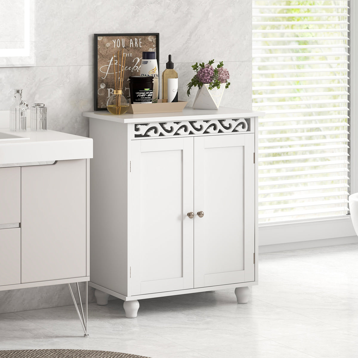 Freestanding Bathroom Cabinet Floor Storage Organizer with Adjustable