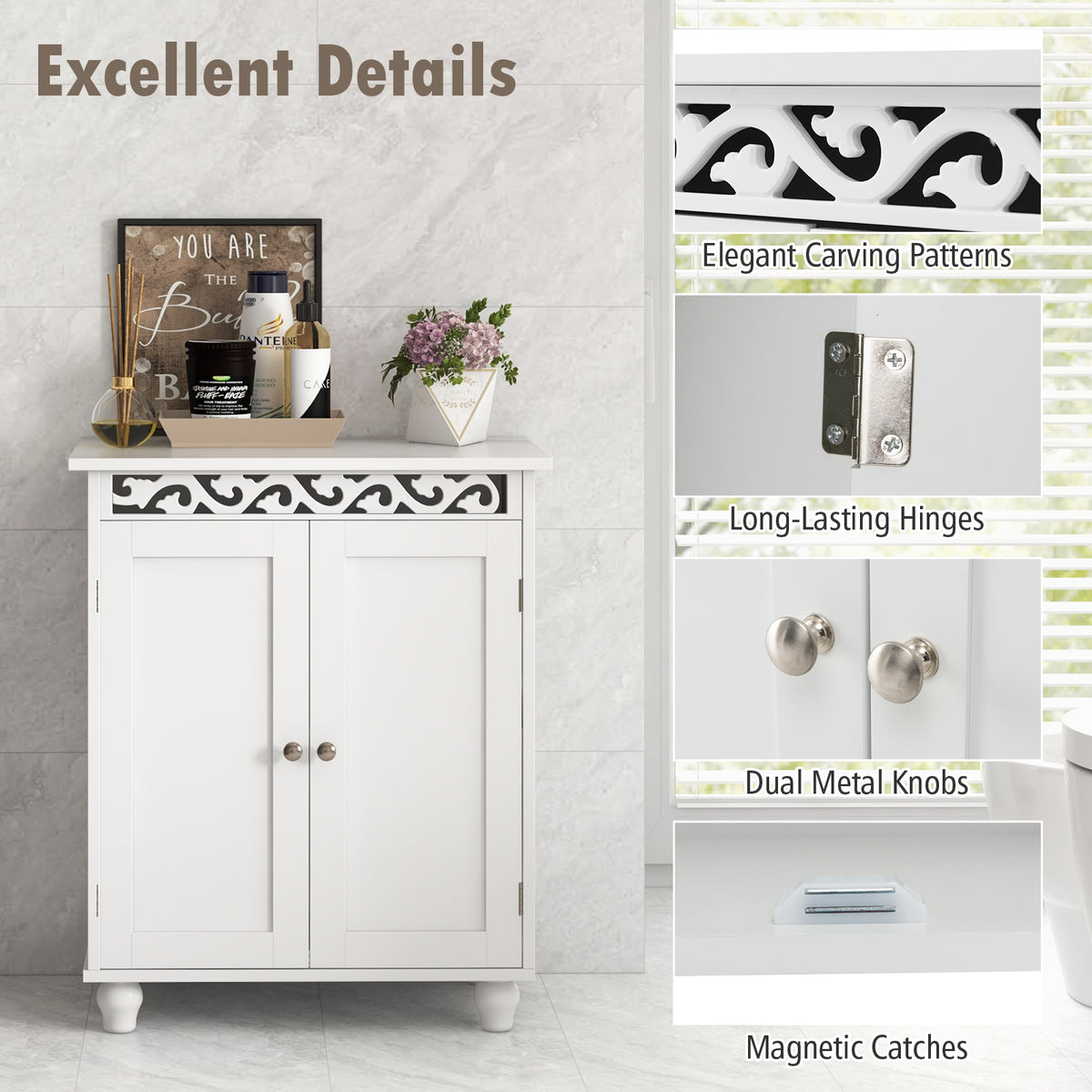Freestanding Bathroom Cabinet Floor Storage Organizer with Adjustable