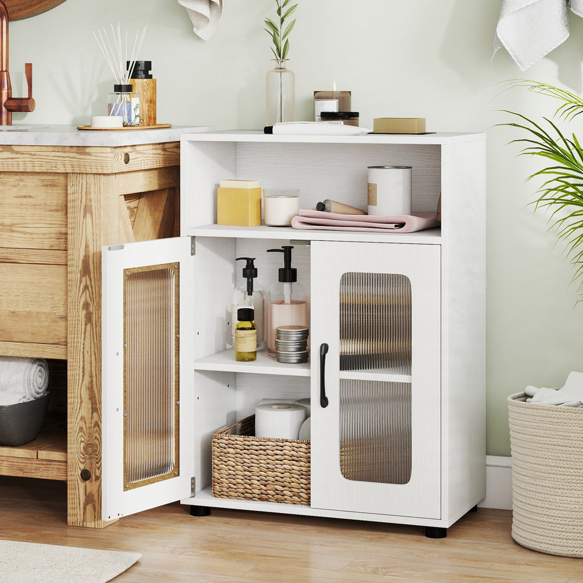 Bathroom Cabinet Freestanding with 2 Doors and 3-Level Adjustable