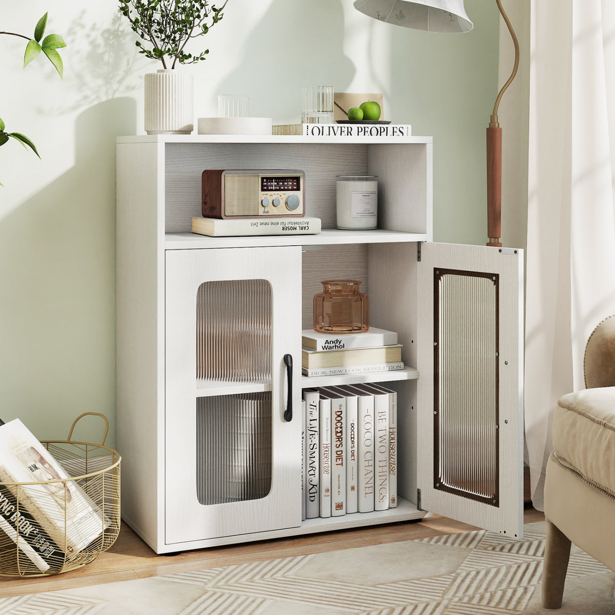Bathroom Cabinet Freestanding with 2 Doors and 3-Level Adjustable