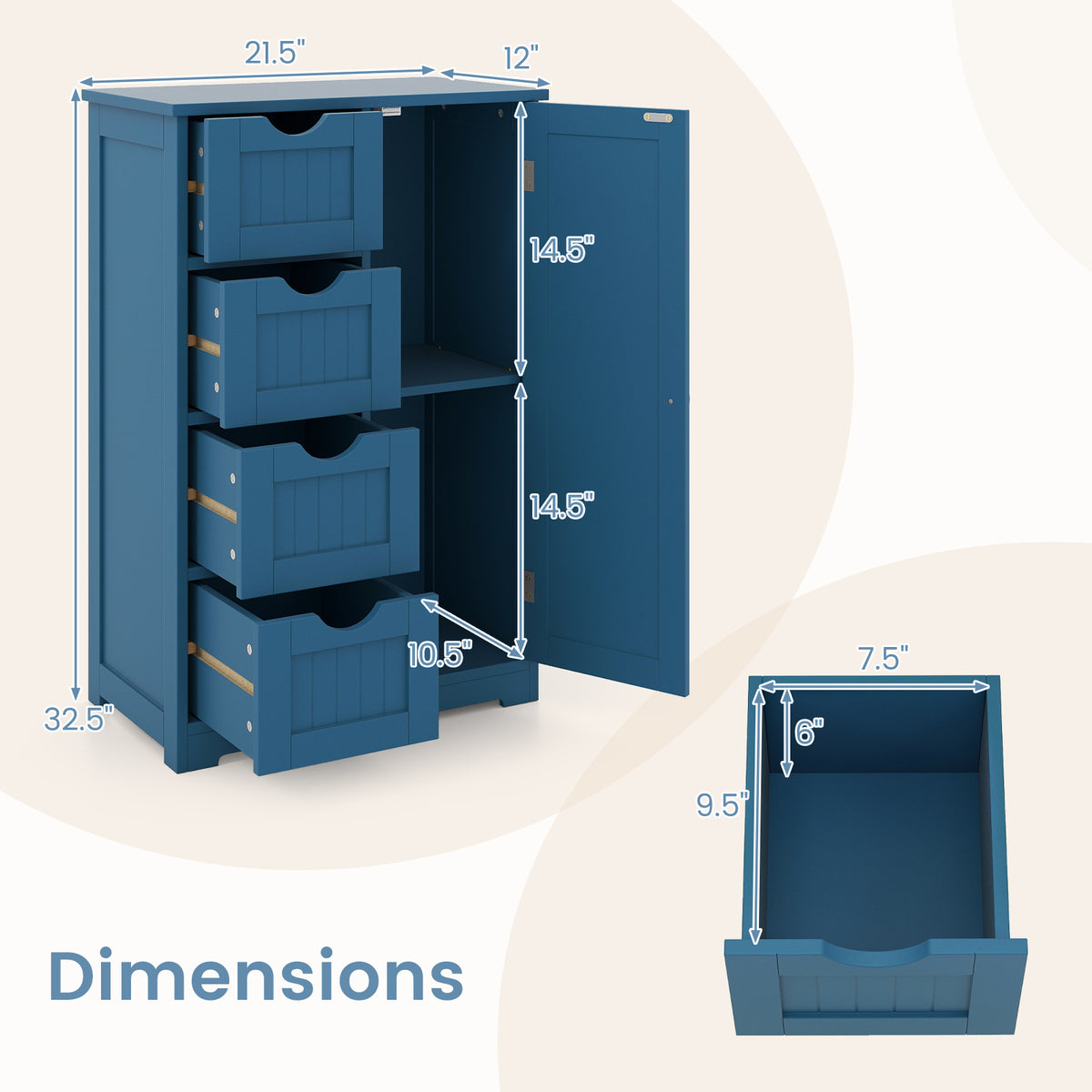 Bathroom Cabinet Set - 3 Pieces, Prussian Blue