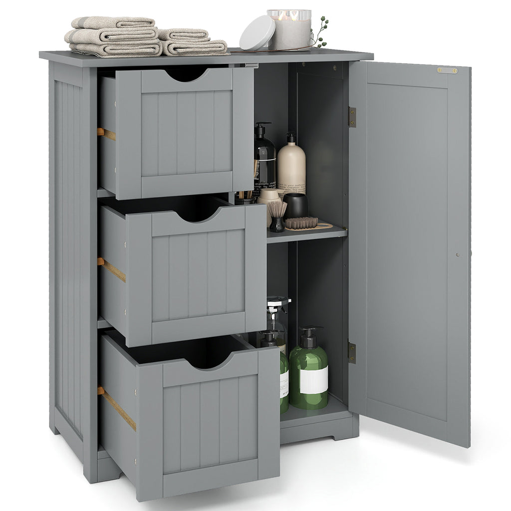 Bathroom Floor Cabinet Side Storage with 3 Drawers and 1 Cupboard