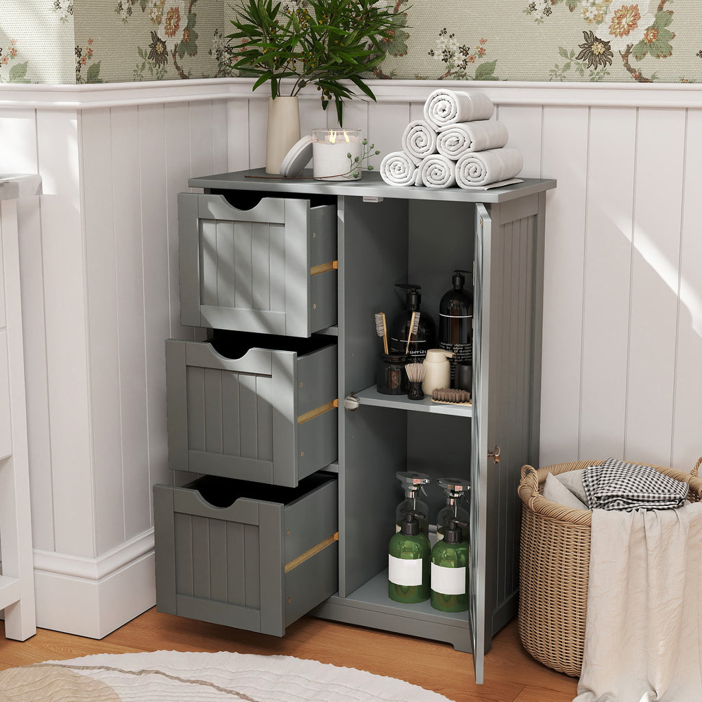 Bathroom Floor Cabinet Side Storage with 3 Drawers and 1 Cupboard