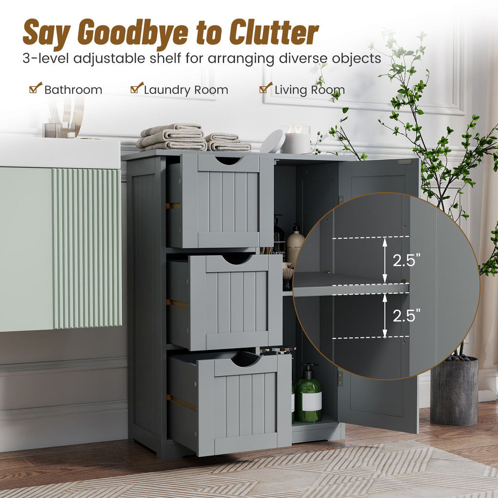Bathroom Floor Cabinet Side Storage with 3 Drawers and 1 Cupboard