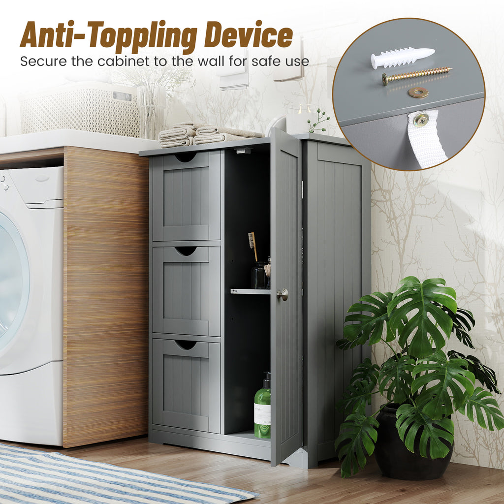 Bathroom Floor Cabinet Side Storage with 3 Drawers and 1 Cupboard