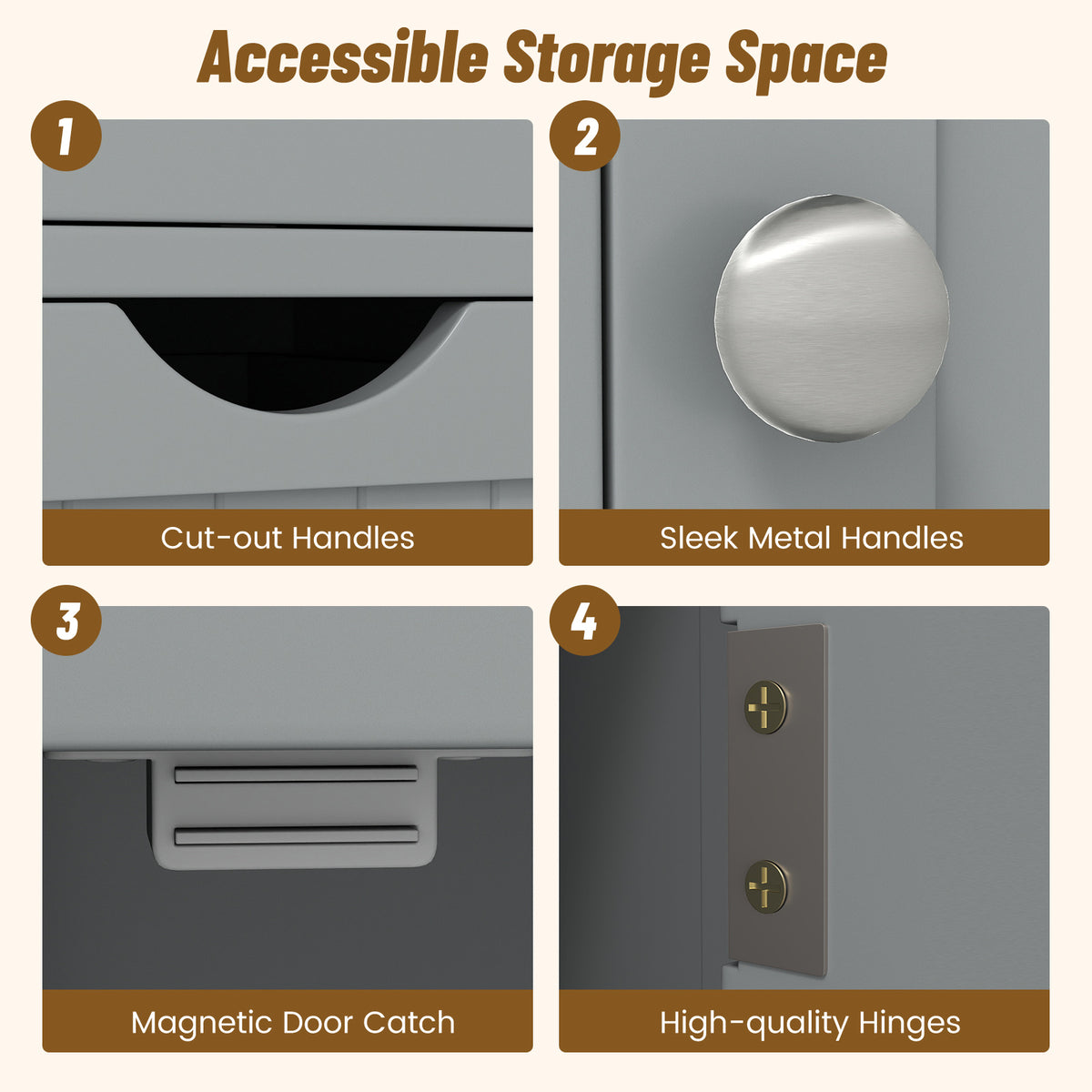 Bathroom Floor Cabinet Side Storage with 3 Drawers and 1 Cupboard