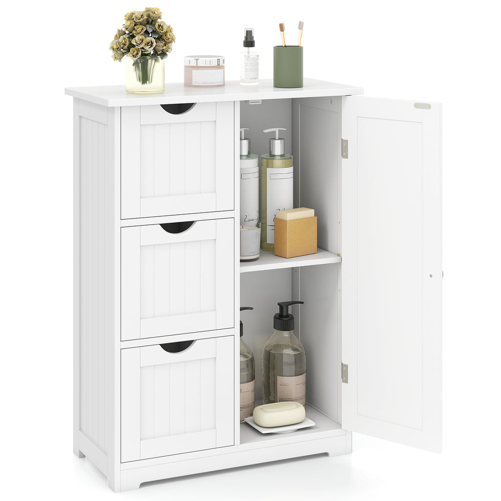 Bathroom Floor Cabinet with 3 Drawers and 1 Cupboard, White
