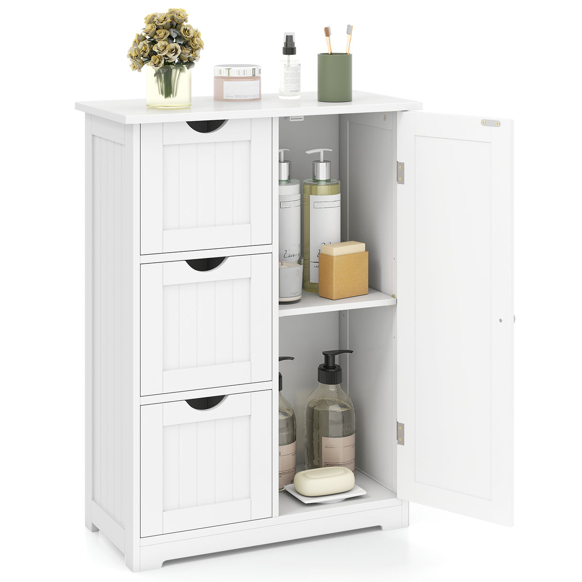 Bathroom Floor Cabinet with 3 Drawers and 1 Cupboard, White