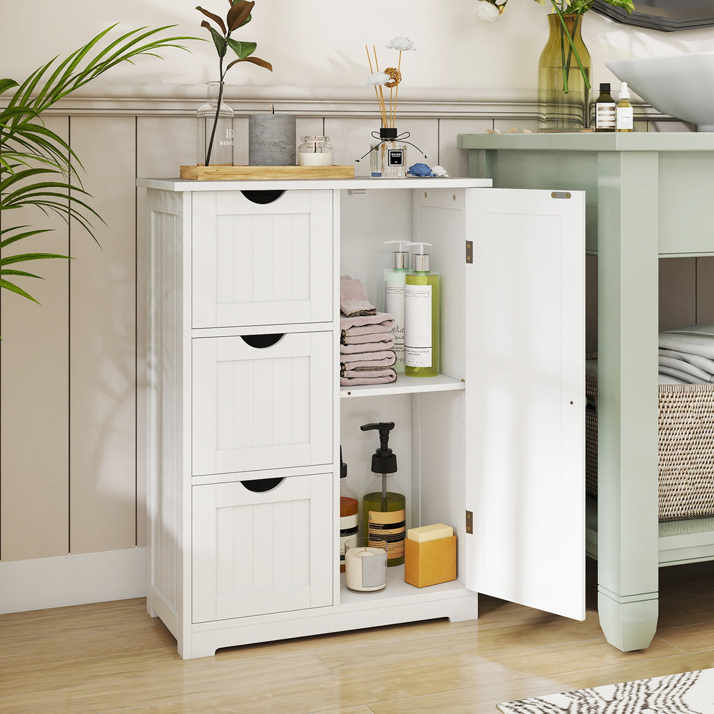 Bathroom Floor Cabinet with 3 Drawers and 1 Cupboard, White