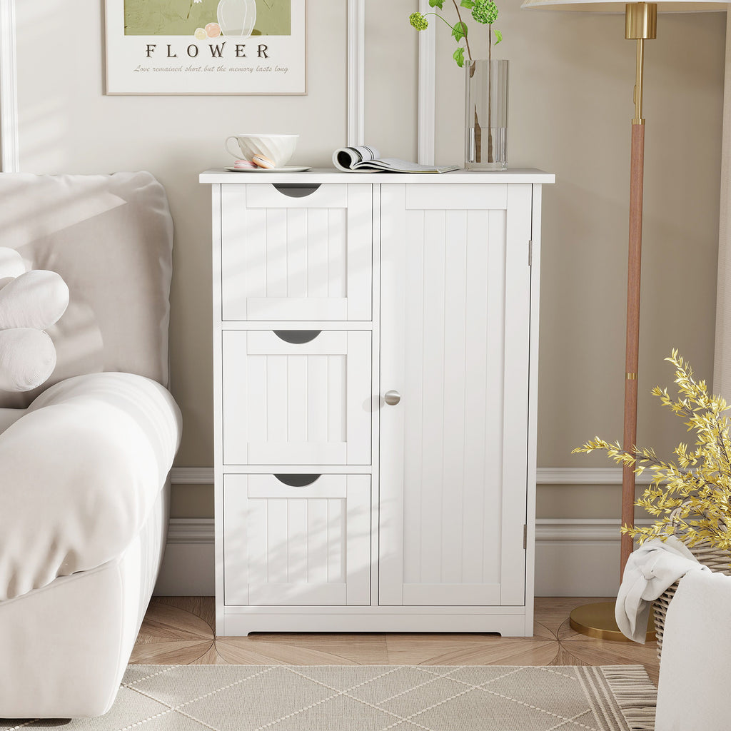 Bathroom Floor Cabinet with 3 Drawers and 1 Cupboard, White