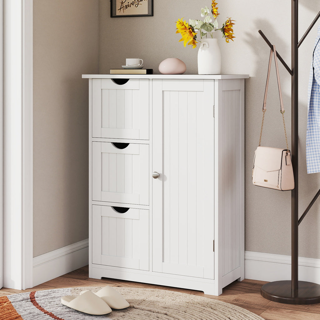 Bathroom Floor Cabinet with 3 Drawers and 1 Cupboard, White