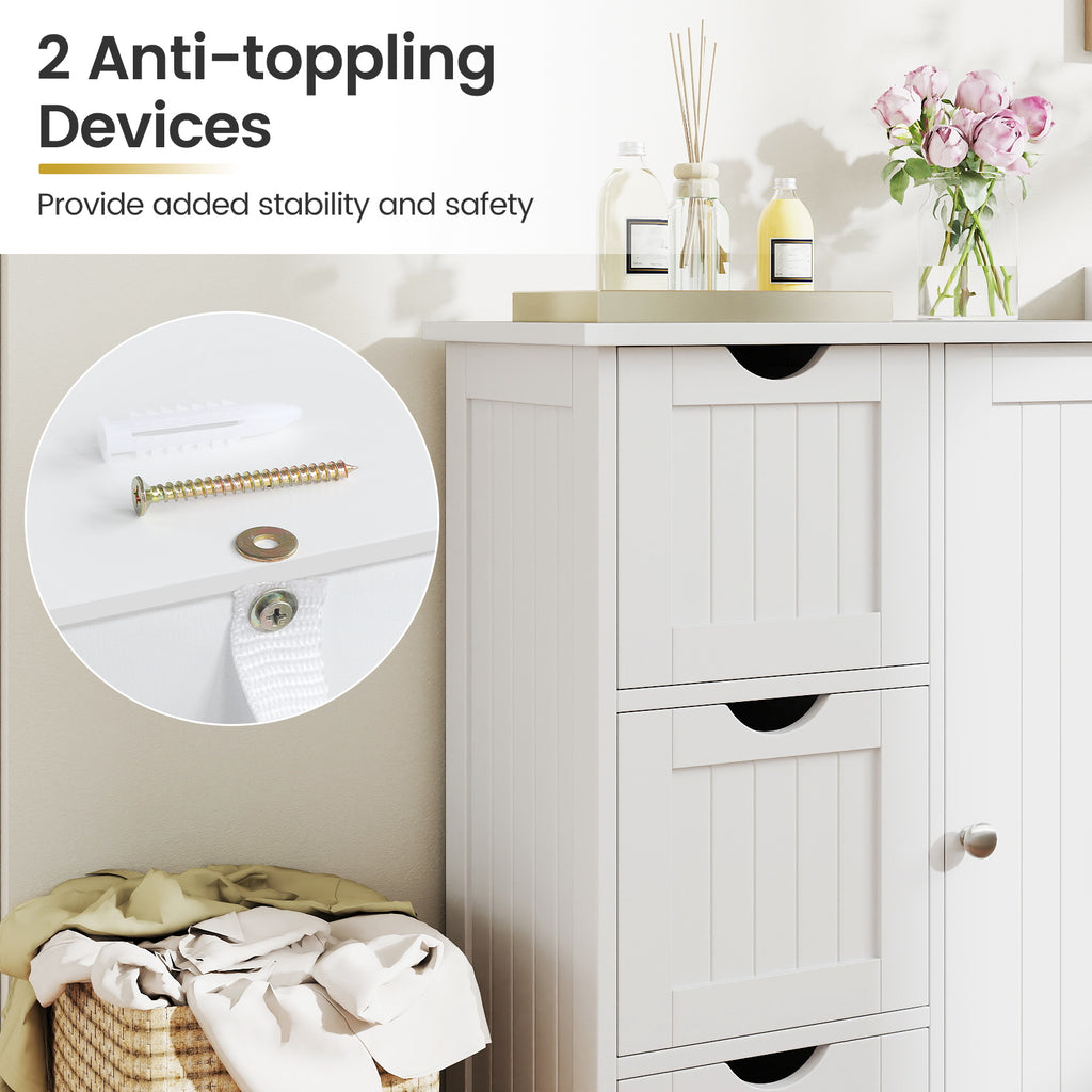 Bathroom Floor Cabinet with 3 Drawers and 1 Cupboard, White