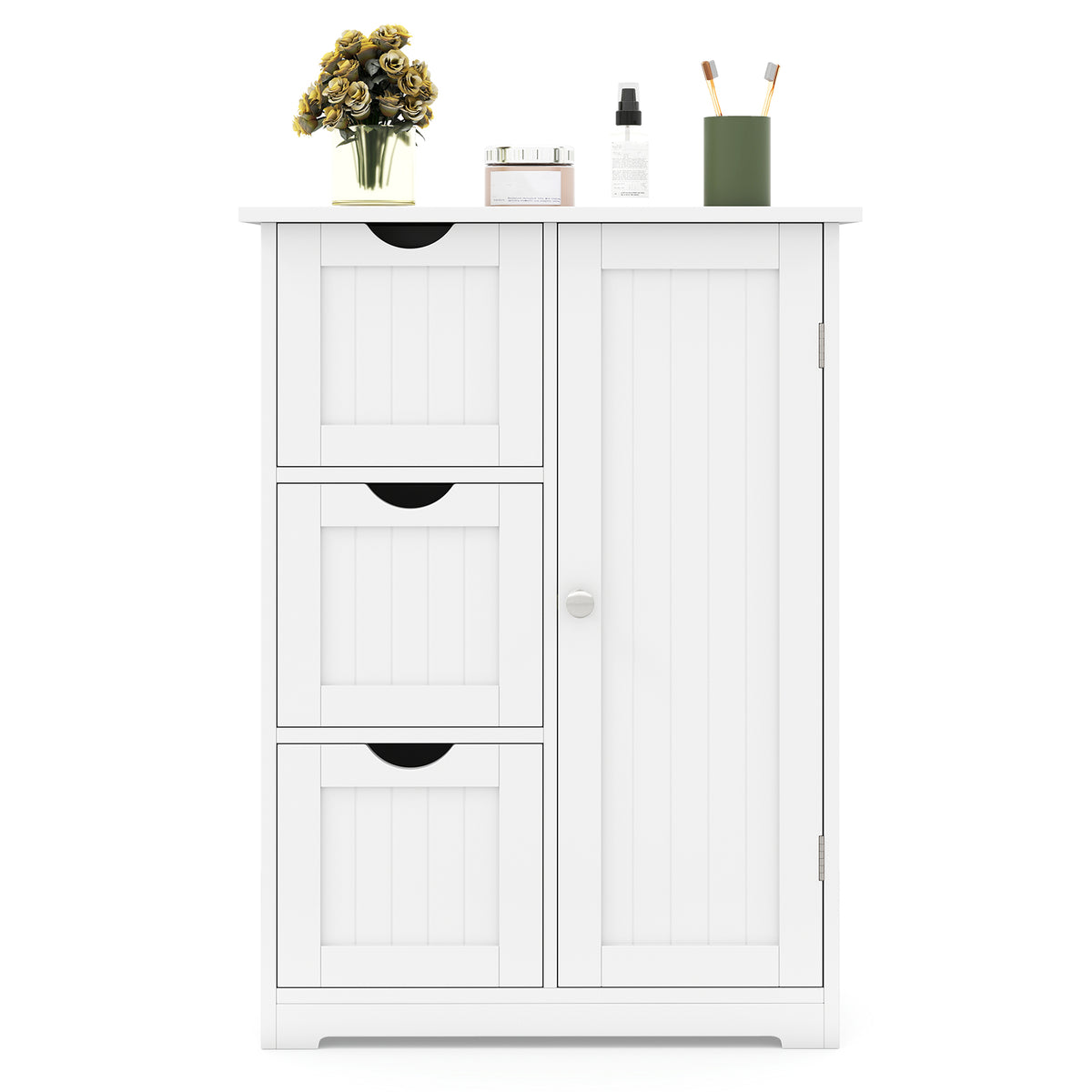 Bathroom Floor Cabinet with 3 Drawers and 1 Cupboard, White
