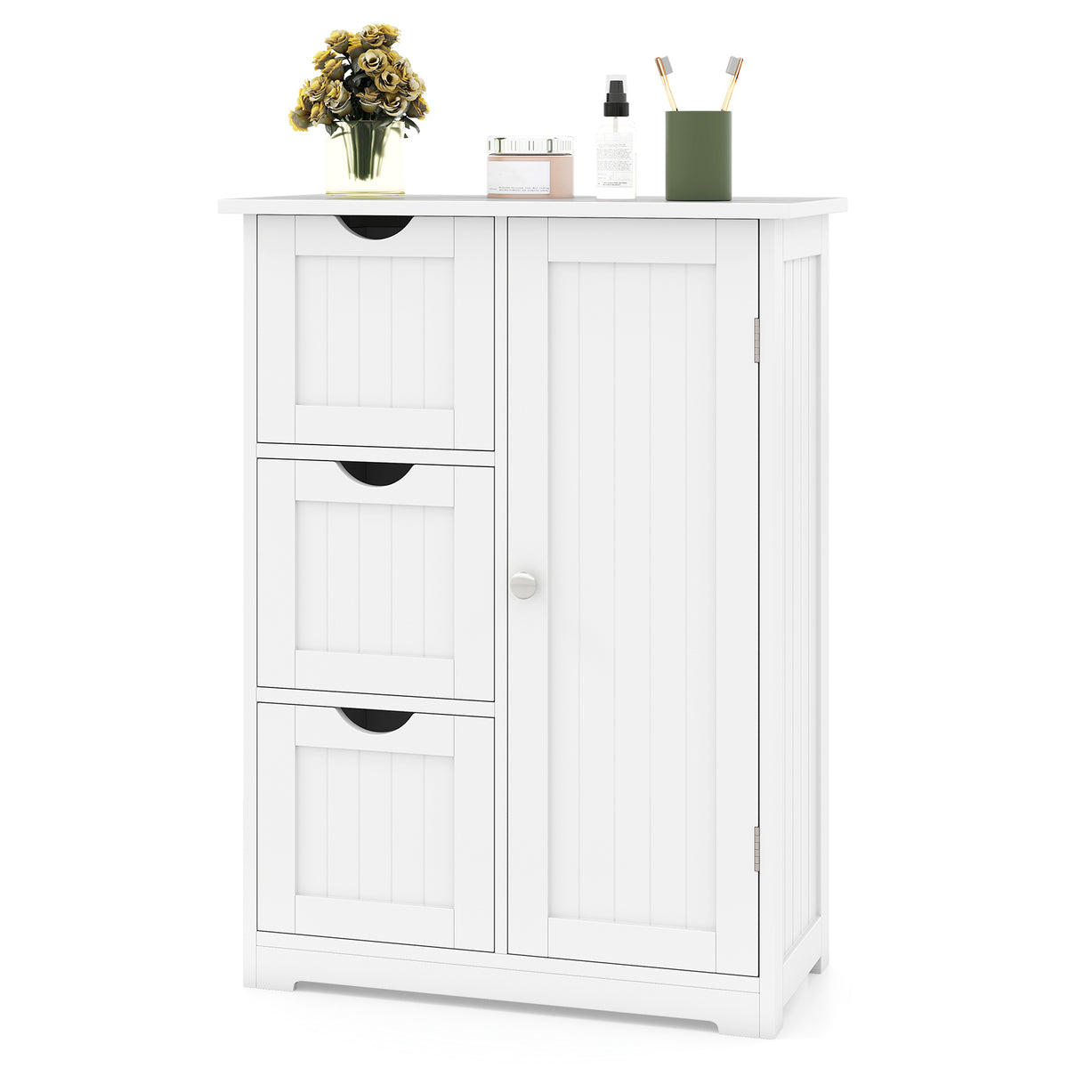 Bathroom Floor Cabinet with 3 Drawers and 1 Cupboard, White