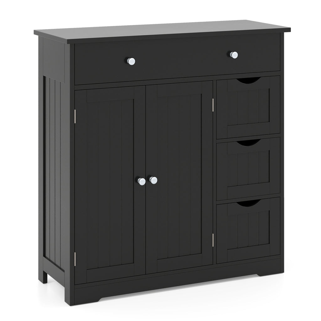 Bathroom Floor Cabinet with 4 Drawers, 2 Doors & Shelf - 32" H, Black
