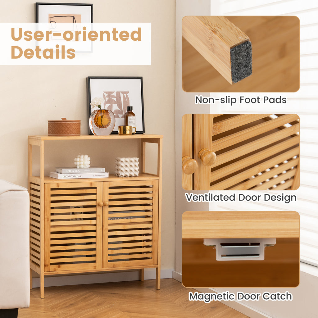 Bamboo Bathroom Floor Storage Cabinet with Shutter Doors - Natural