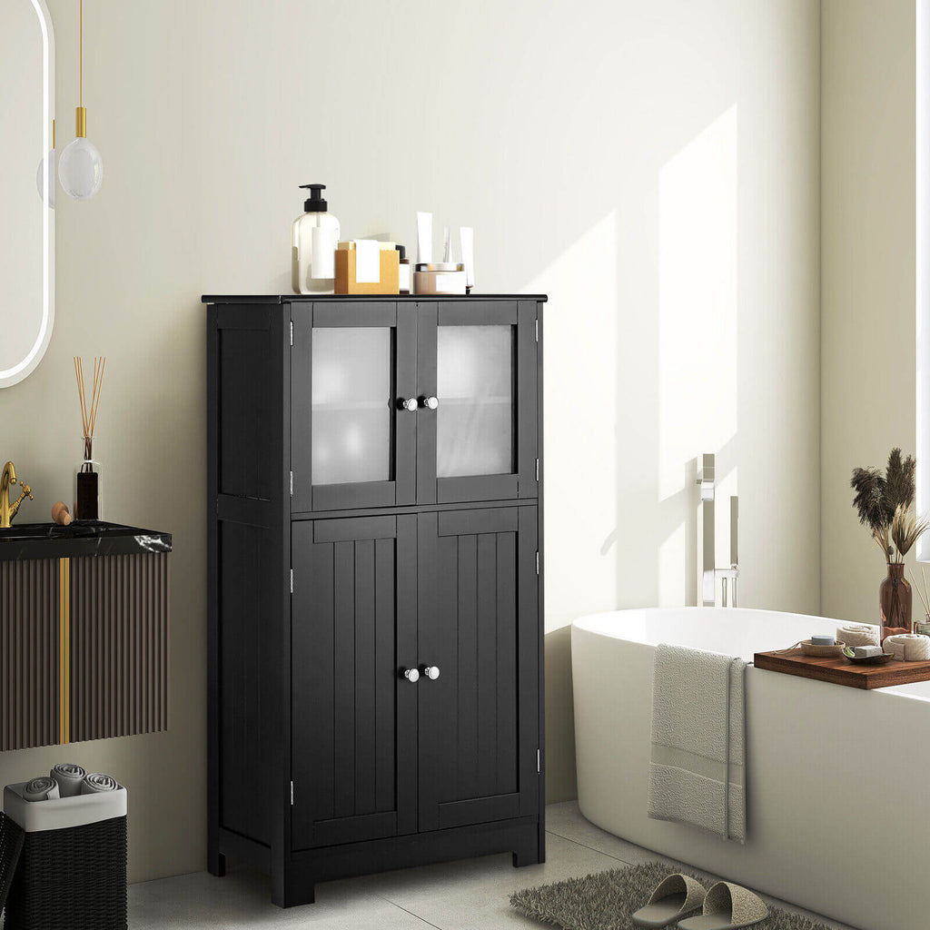 Bathroom Floor Storage Cabinet with Glass Doors and Adjustable Shelf