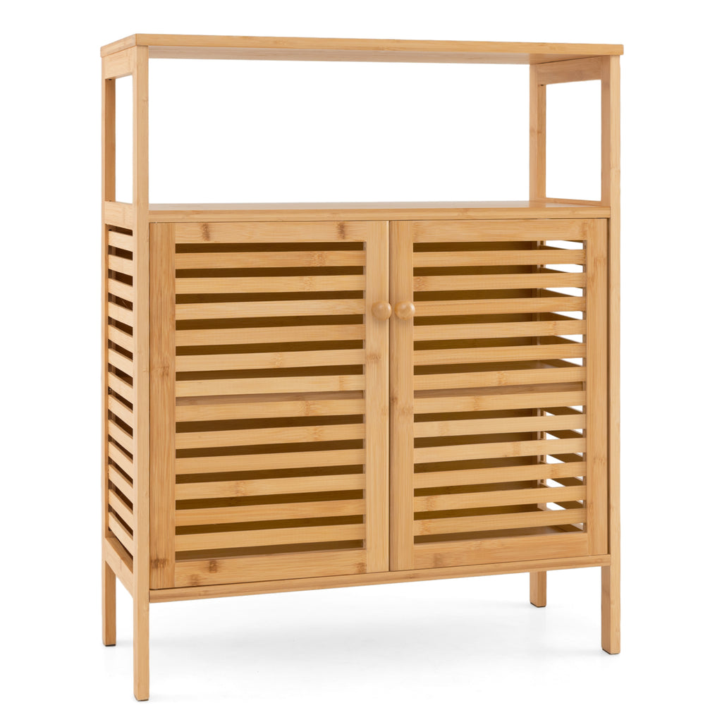 Bamboo Bathroom Floor Storage Cabinet with Shutter Doors - Natural