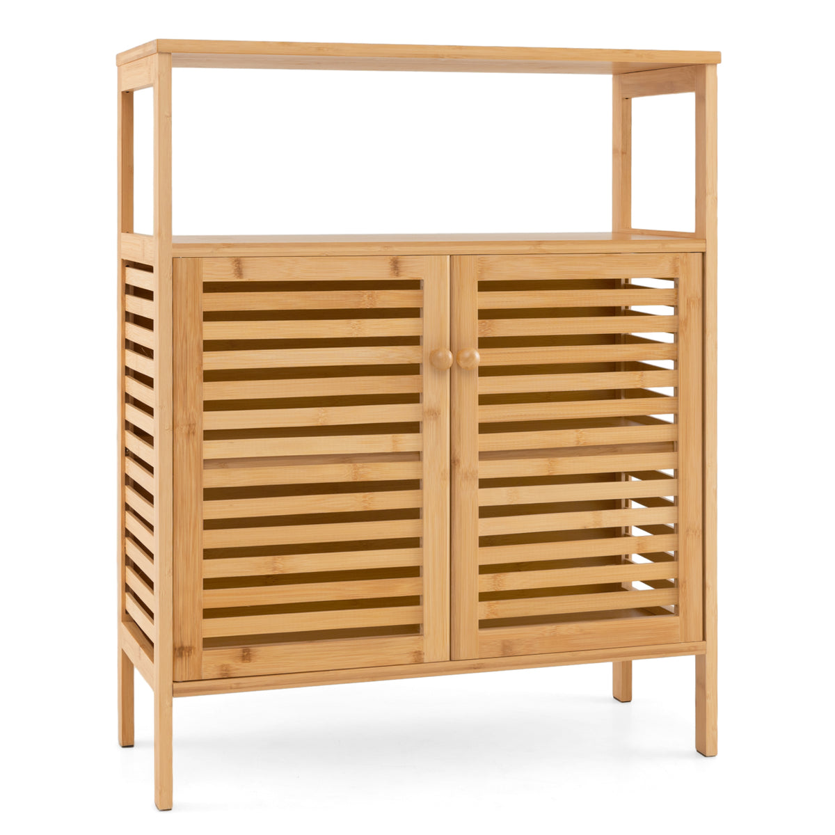 Bamboo Bathroom Floor Storage Cabinet with Shutter Doors - Natural