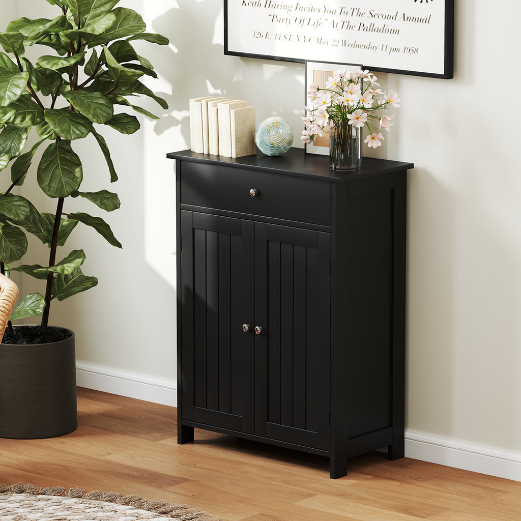 Bathroom Floor Cabinet with Drawer & 2 Doors Storage - Black