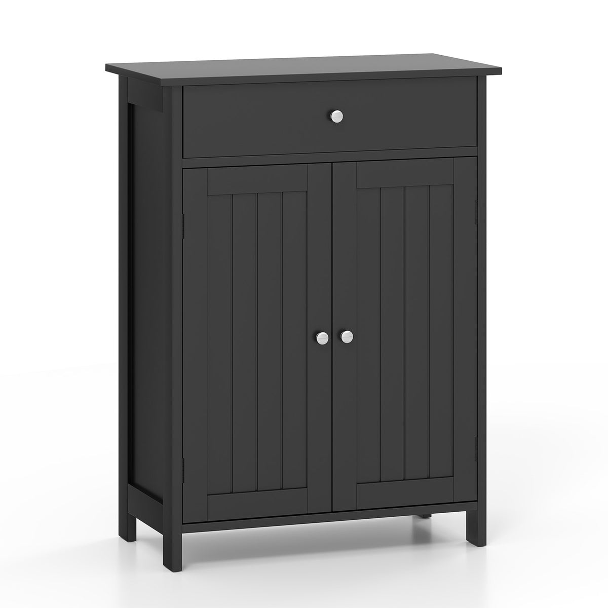 Bathroom Floor Cabinet with Drawer & 2 Doors Storage - Black