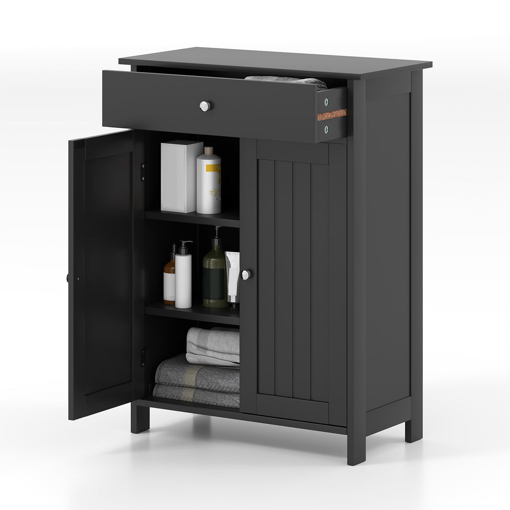 Bathroom Floor Cabinet with Drawer & 2 Doors Storage - Black