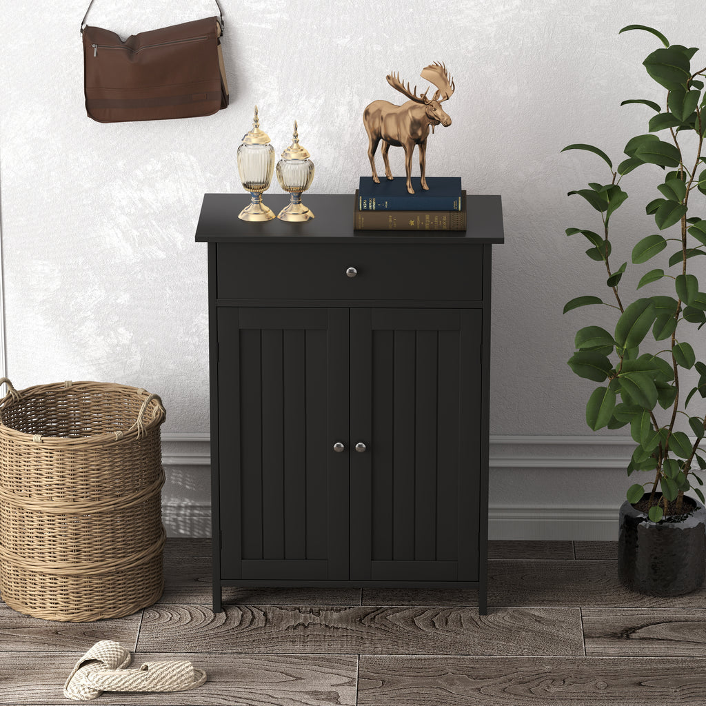 Bathroom Floor Cabinet with Drawer & 2 Doors Storage - Black