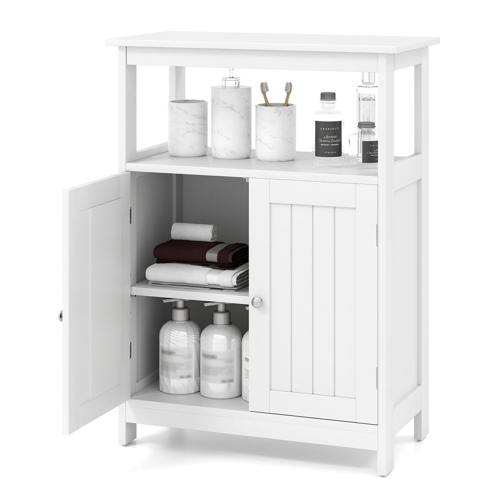 Bathroom Floor Cabinet with Open Rack, White - Freestanding Storage