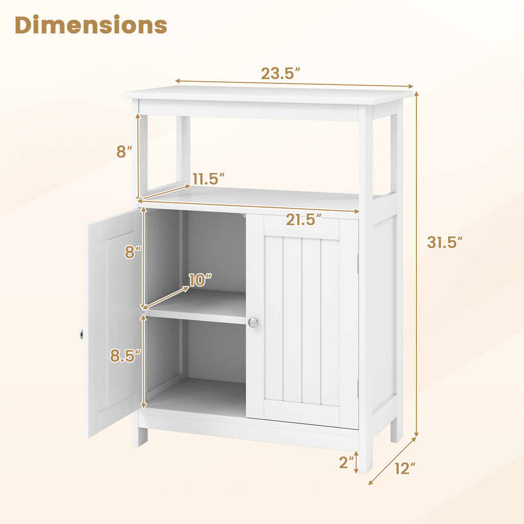 Bathroom Floor Cabinet with Open Rack, White - Freestanding Storage
