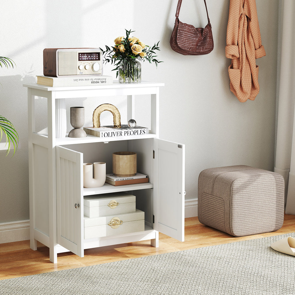 Bathroom Floor Cabinet with Open Rack, White - Freestanding Storage