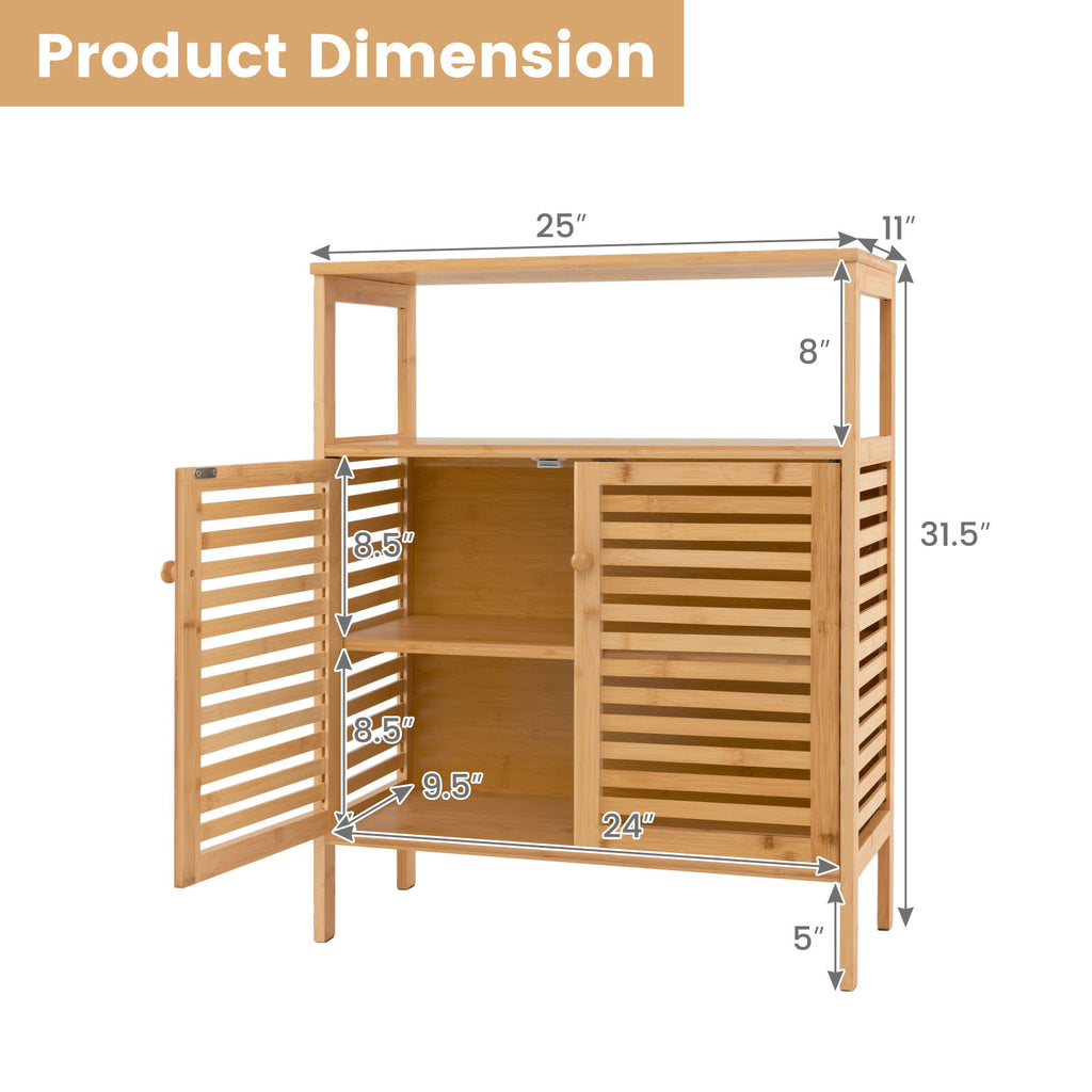 Bamboo Bathroom Floor Storage Cabinet with Shutter Doors - Natural