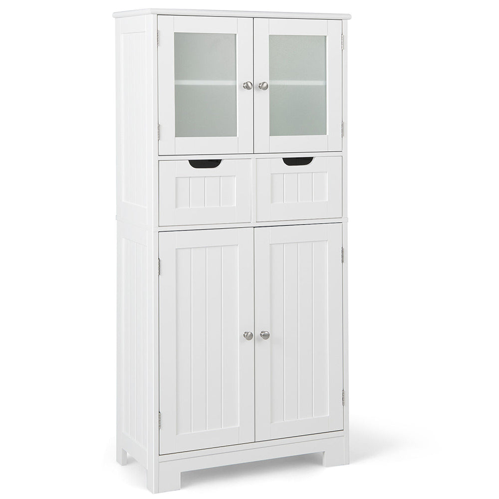 4 Door Freestanding Bathroom Floor Storage Cabinet with 2 Drawers and