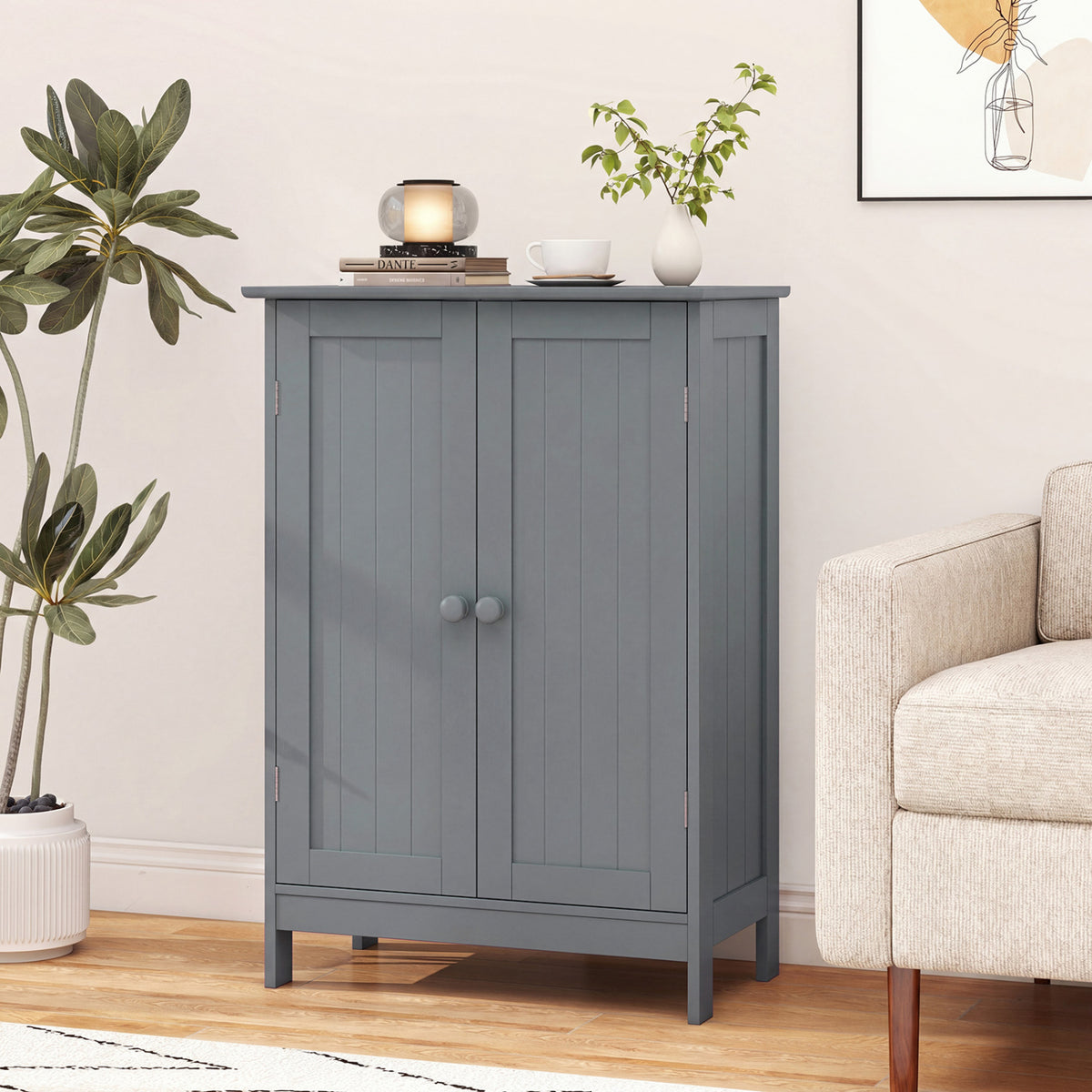 2-Door Bathroom Cabinet with Adjustable Shelf, 34.5-Inch H, Gray