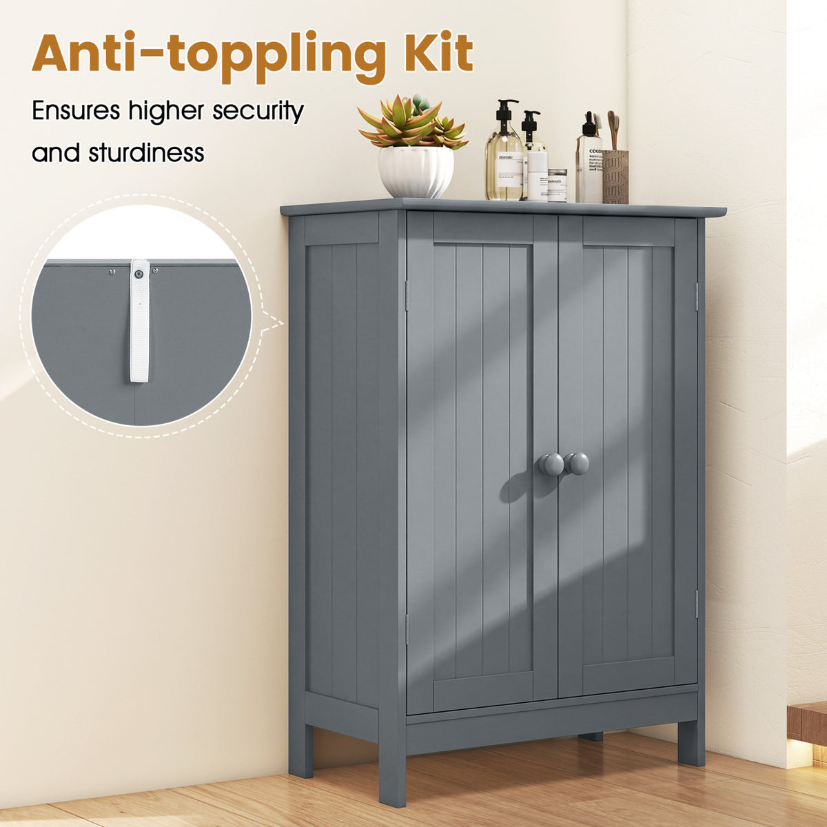 2-Door Bathroom Cabinet with Adjustable Shelf, 34.5-Inch H, Gray