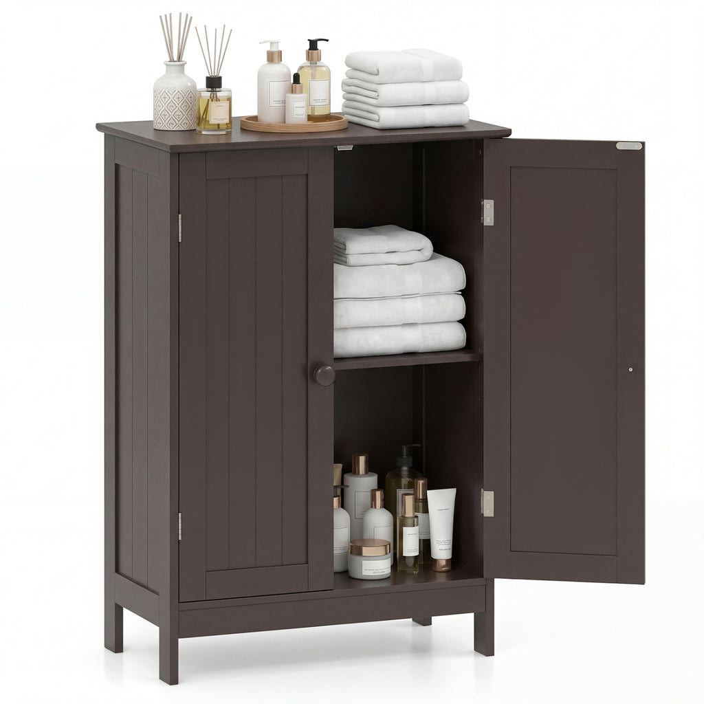 2-Door Freestanding Wooden Bathroom Cabinet with Adjustable Shelf