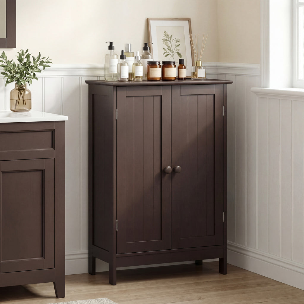 2-Door Freestanding Wooden Bathroom Cabinet with Adjustable Shelf