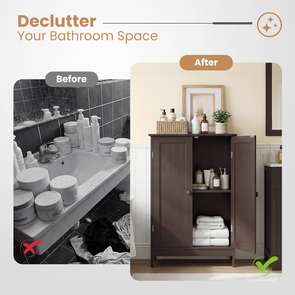 2-Door Freestanding Wooden Bathroom Cabinet with Adjustable Shelf
