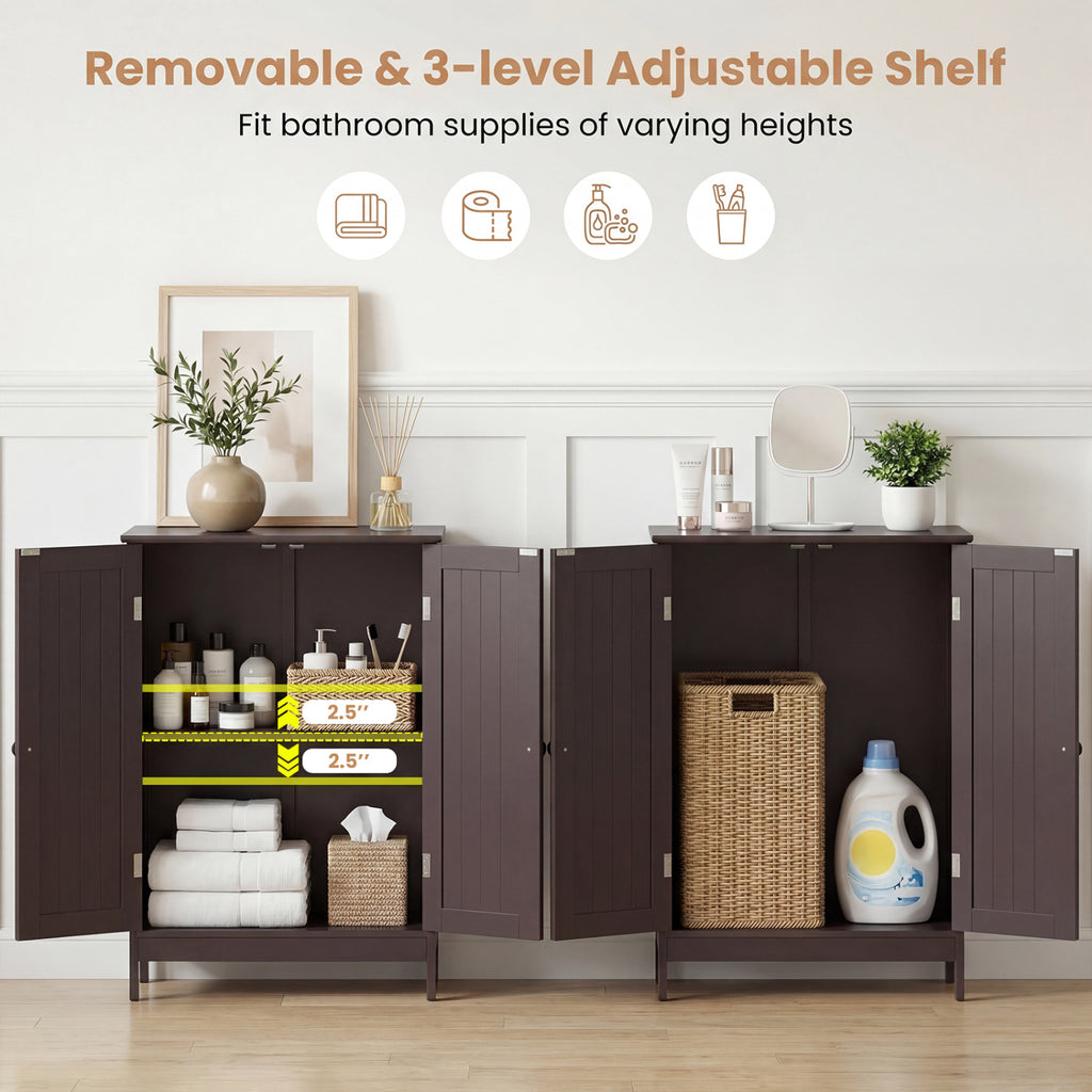 2-Door Freestanding Wooden Bathroom Cabinet with Adjustable Shelf
