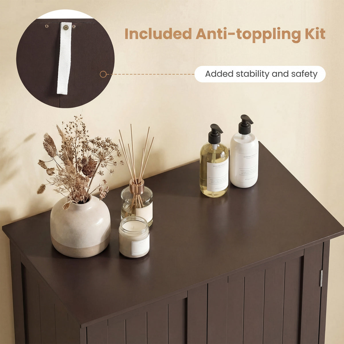 2-Door Freestanding Wooden Bathroom Cabinet with Adjustable Shelf