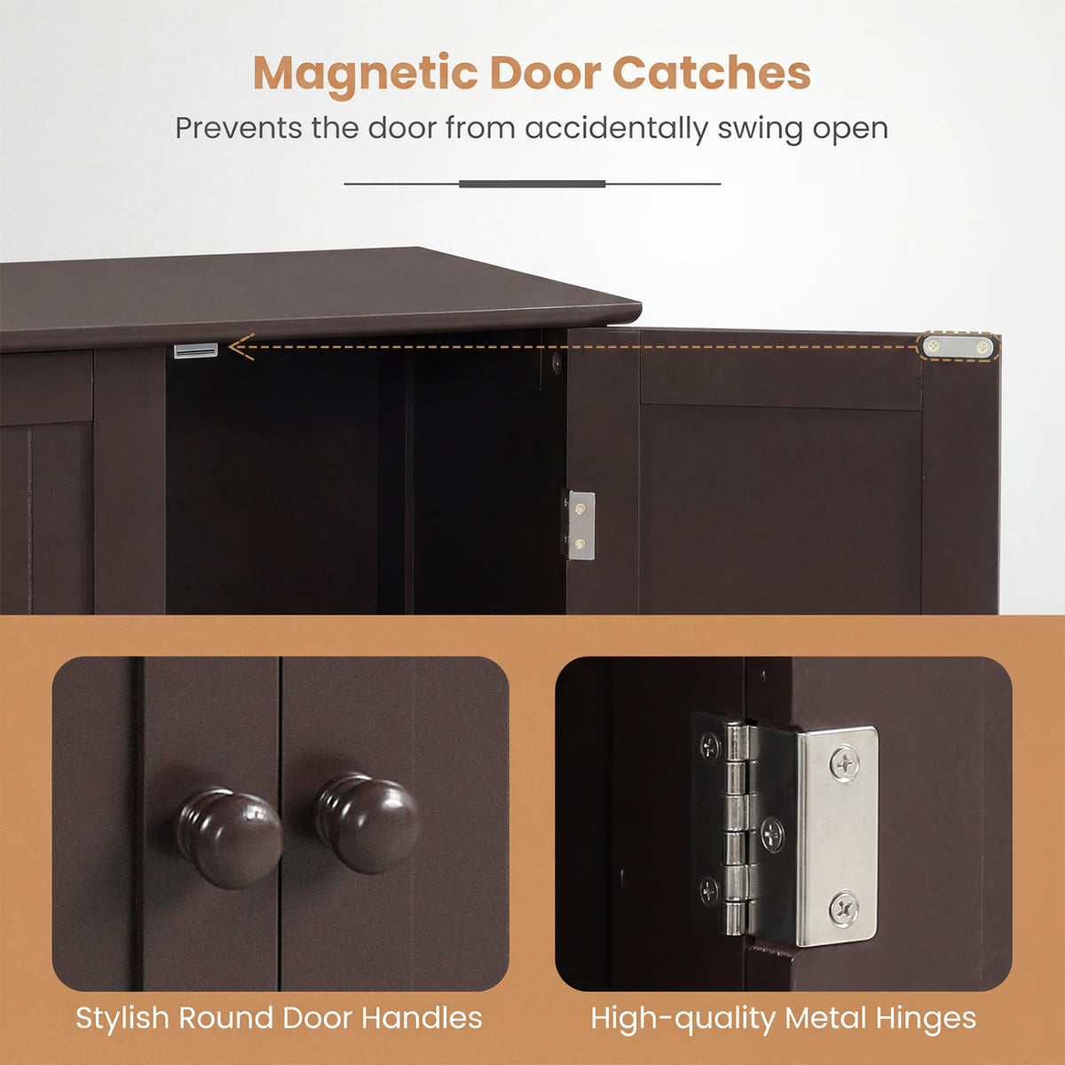 2-Door Freestanding Wooden Bathroom Cabinet with Adjustable Shelf