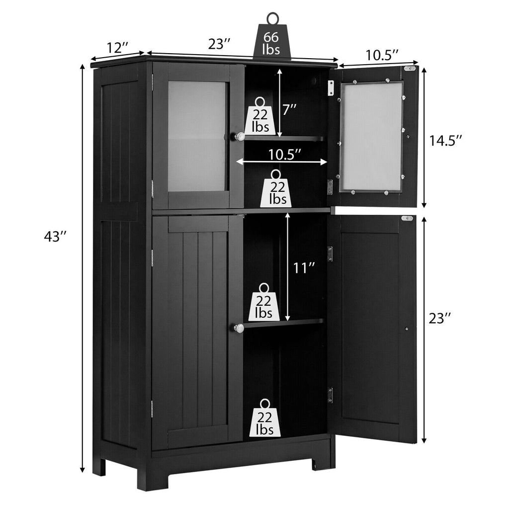 Bathroom Floor Storage Cabinet with Glass Doors and Adjustable Shelf