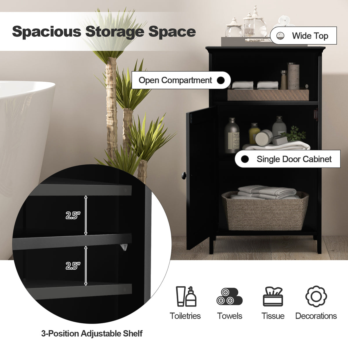 Bathroom Freestanding Floor Storage Cabinet with Adjustable Shelf