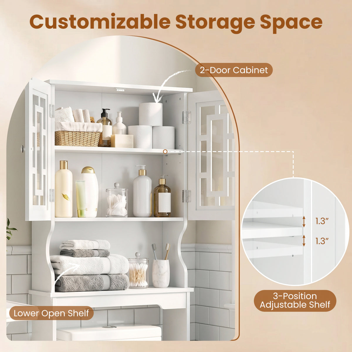 Bathroom Spacesaver Organizer with Adjustable Shelf