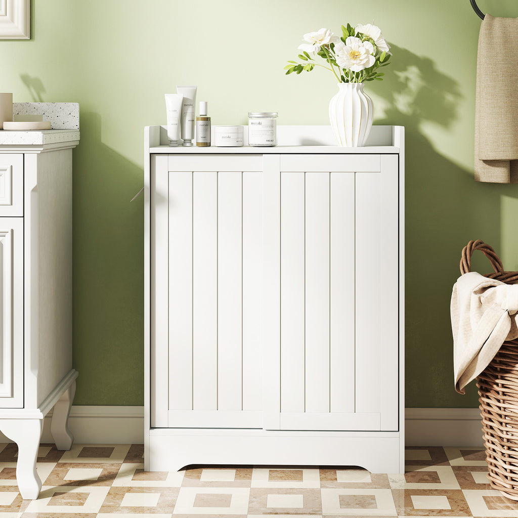 Slim Bathroom Storage Cabinet with Toilet Paper Holders - White