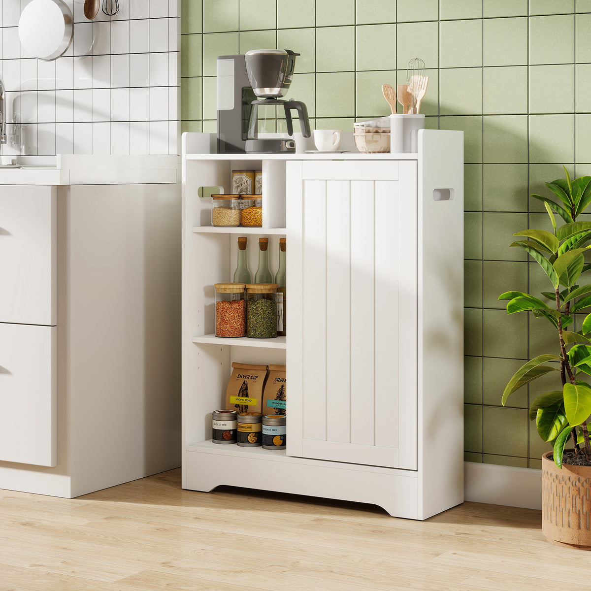 Slim Bathroom Storage Cabinet with Toilet Paper Holders - White