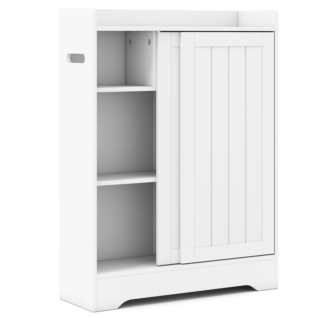 Slim Bathroom Storage Cabinet with Toilet Paper Holders - White