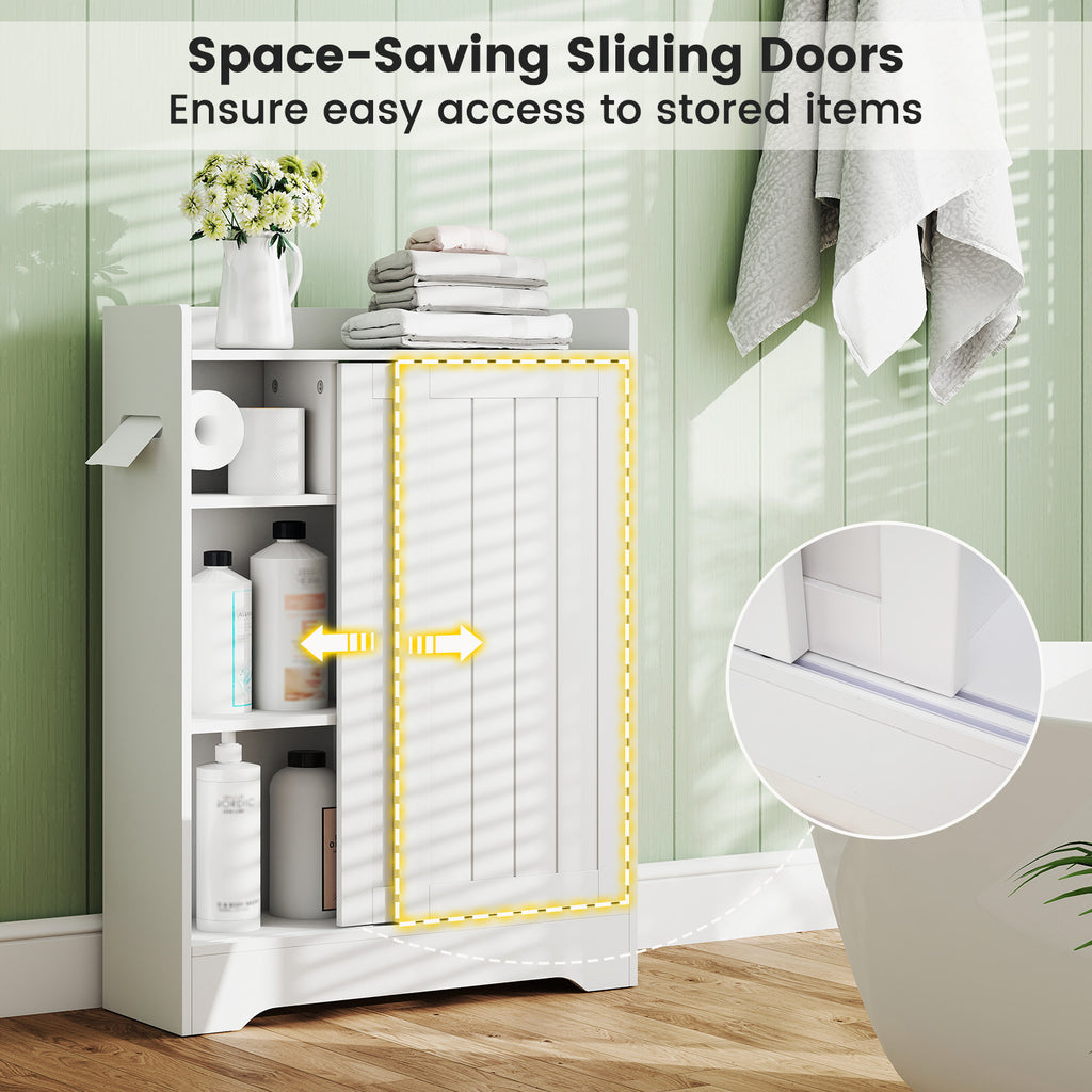 Slim Bathroom Storage Cabinet with Toilet Paper Holders - White